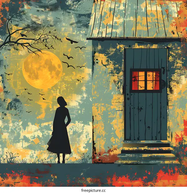 girl standing alone at night near house