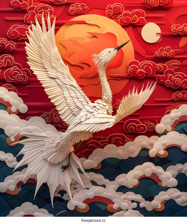 white phoenix flying in the red clouds