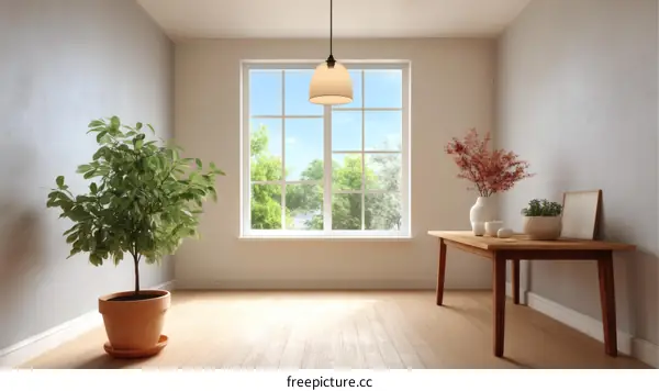 Bright and airy interior design illustration with plants