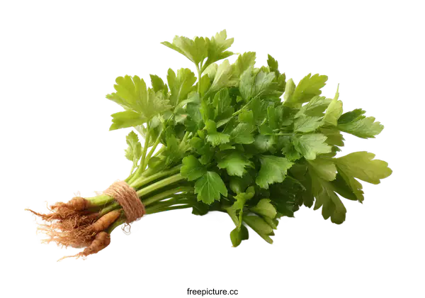 [Transparent Background PNG]Fresh Parsley Bunch on White Background