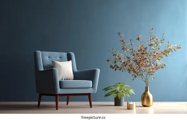 Modern Living Room Interior Design with Blue Chair