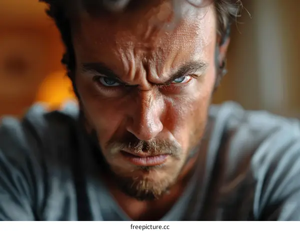Closeup Portrait of a Caucasian Man with a Furious Expression