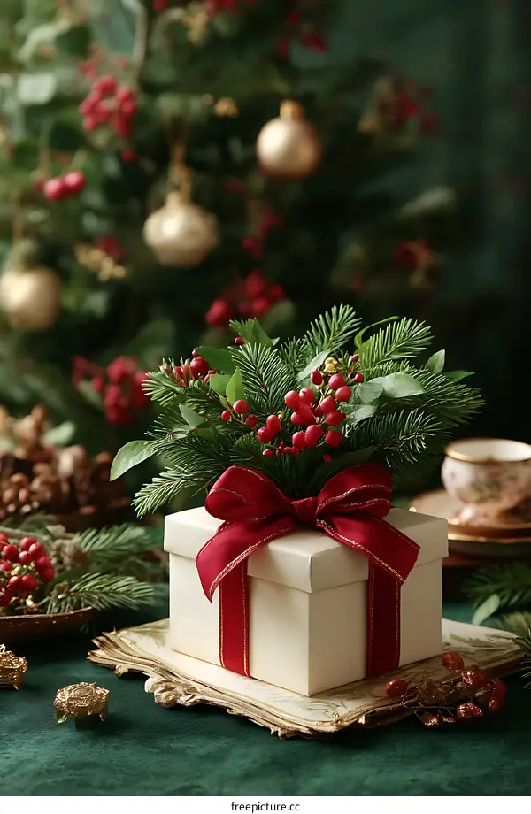 Christmas Gift Box Decoration with Fir Trees