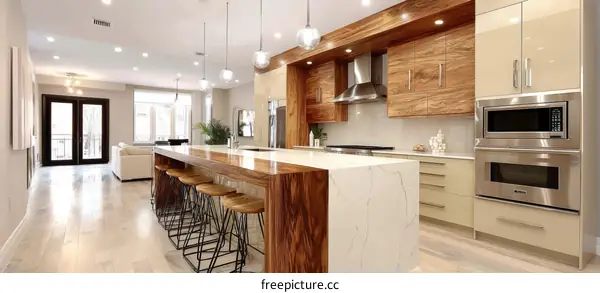 Modern Kitchen Design with Wooden Island
