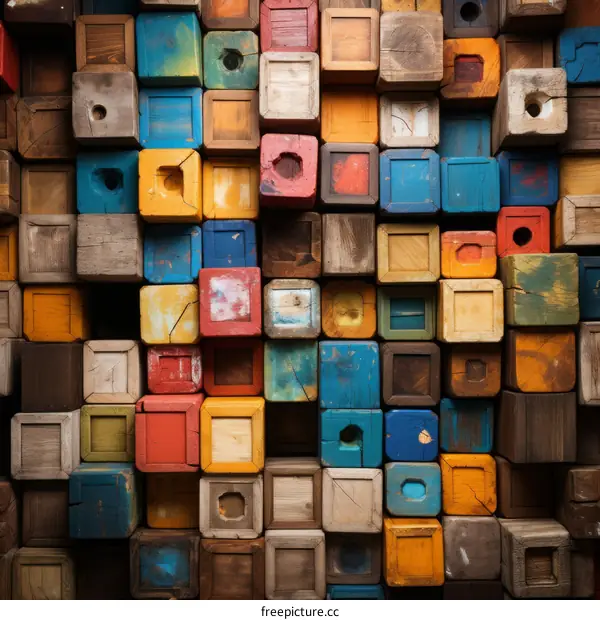 Colorful wooden blocks background texture