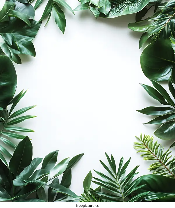Green Leaves Frame On White Background