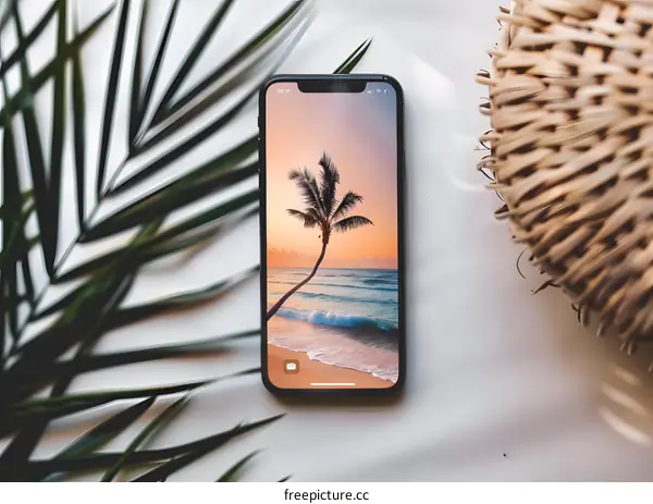 Palm Tree Beach Sunset on iPhone Screen