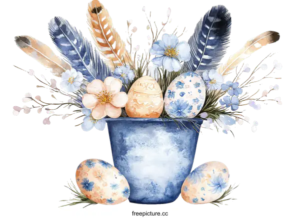 [Transparent Background PNG]Easter Floral Arrangement with Eggs