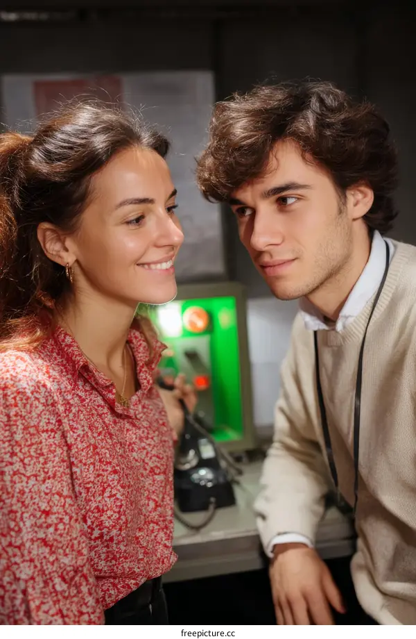 Couple Near Vintage Telephone Booth