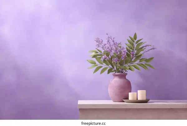 Elegant Purple Wall Setting with Flowers and Candles