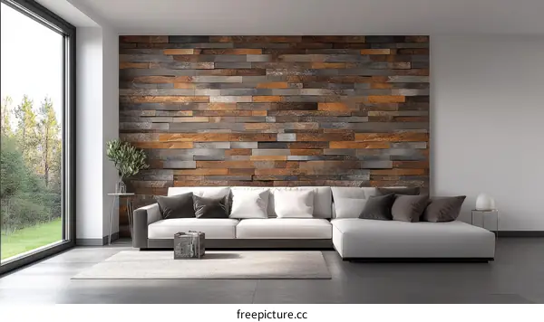 Modern Living Room with Wood Panel Accent Wall