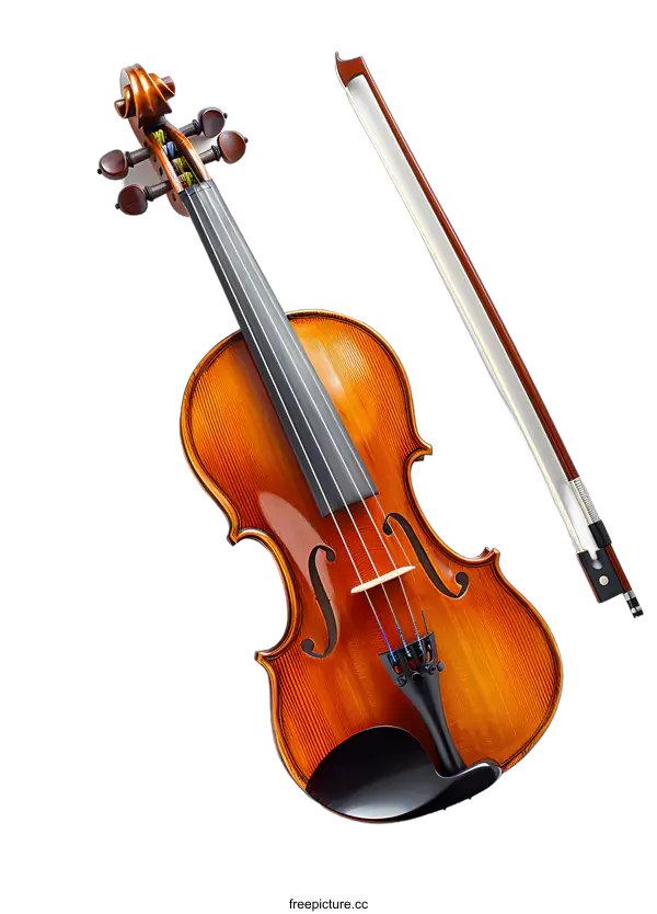 [Transparent Background PNG]Violin and Bow on White Background