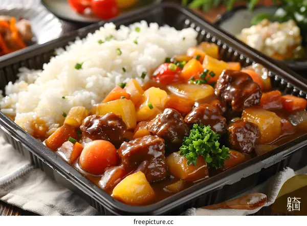 Japanese Beef Curry with Rice in a Black Takeout Container