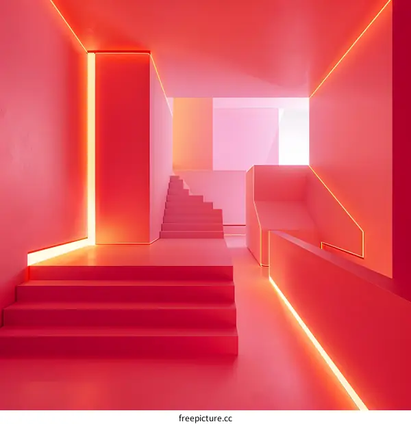 Abstract Pink Staircase Interior Design with Neon Lights