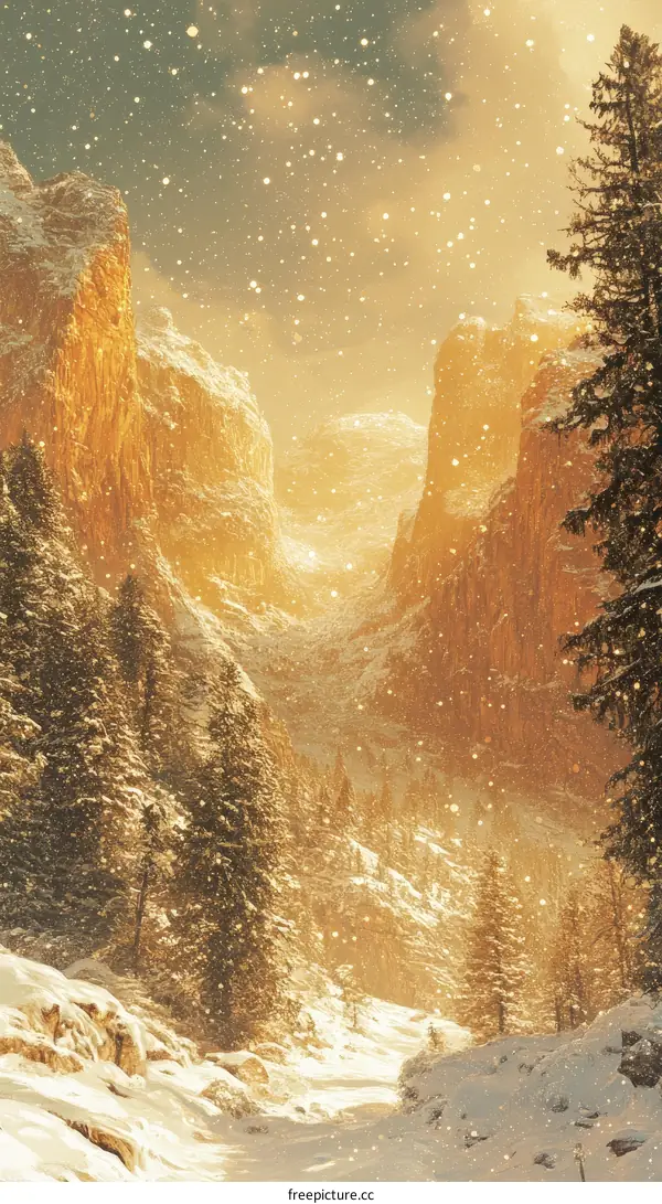 Winter Wonderland Mountain Valley Scene