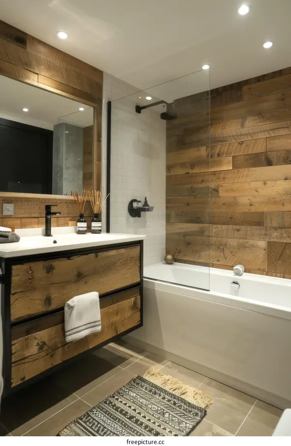Modern Rustic Bathroom with Wooden Accents
