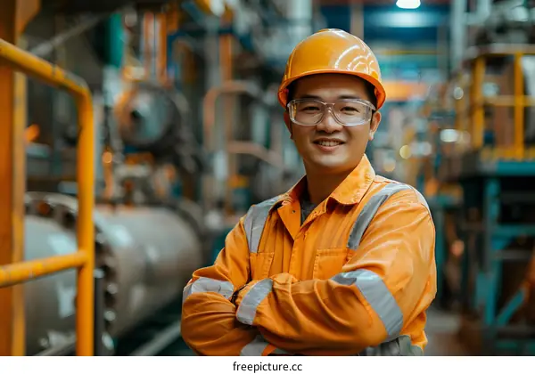 Confident Asian Engineer in Factory