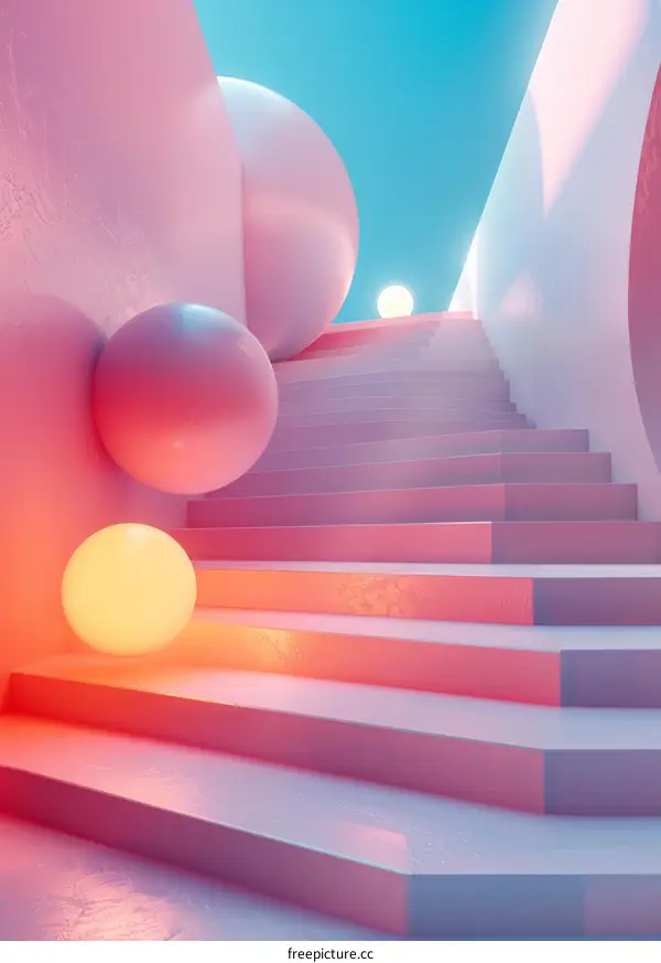 Pink and Blue Pastel Surreal Staircase