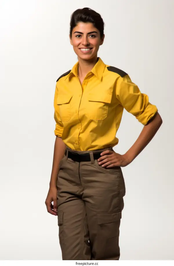 Portrait of a young female firefighter in uniform