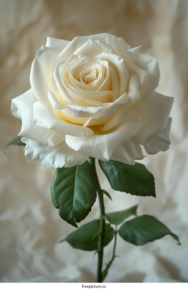 Single white rose on a beige background