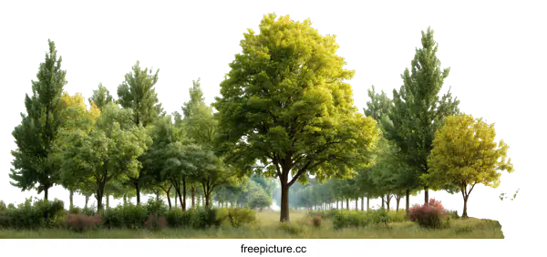 [Transparent Background PNG]A Row of Trees in a Field