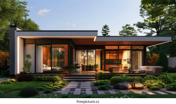 Modern House Exterior Design with Lush Landscaping