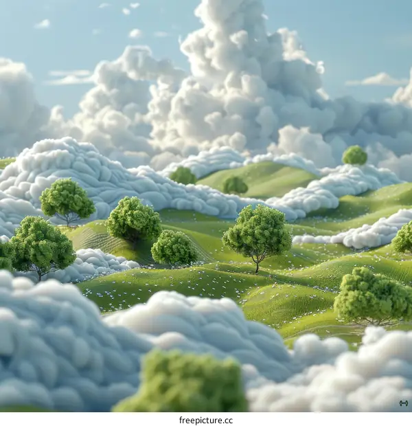 Dreamy Cloud Landscape with Lush Greenery