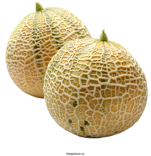 [Transparent Background PNG]Two Ripe Cantaloupes on White Background