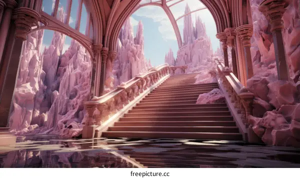 pink fantasy castle with stairs
