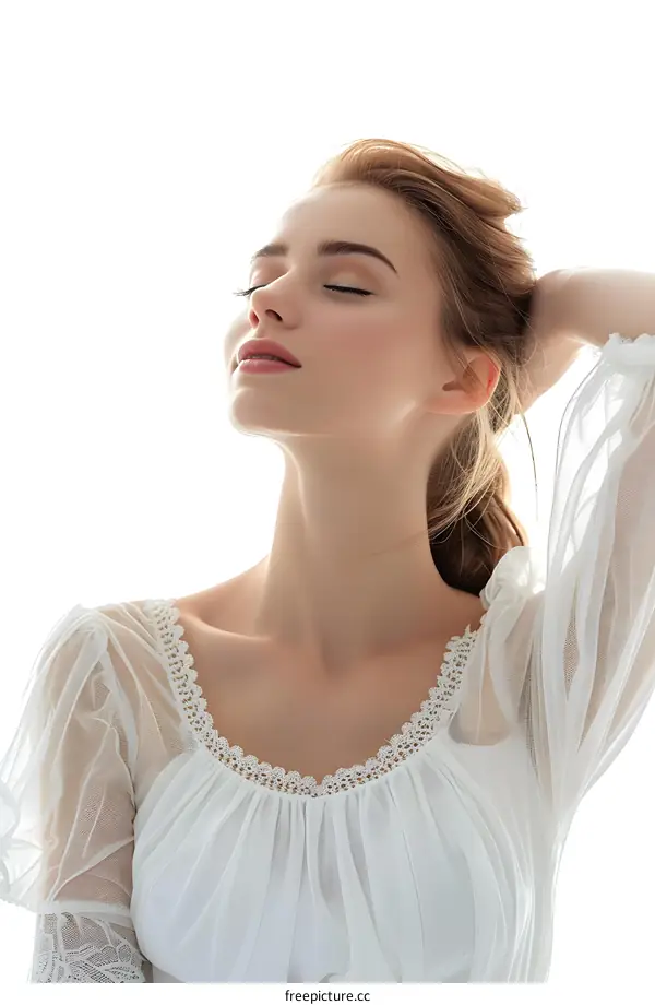 portrait of a beautiful young woman in a white dress