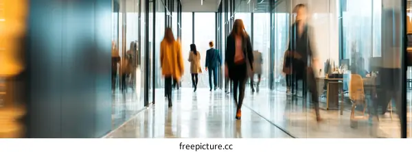 Modern Office Corridor with People Walking