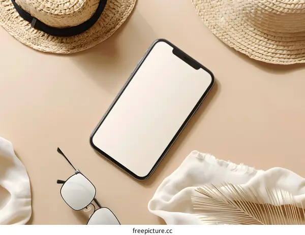 Summer Flat Lay with Smartphone and Accessories