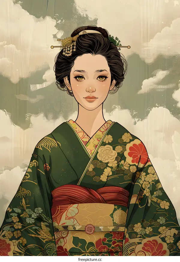 Portrait of a Japanese woman in traditional kimono