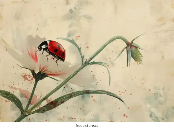 A red ladybug on a white flower