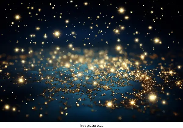 Blue and gold glitter background with stars for Christmas and New Year