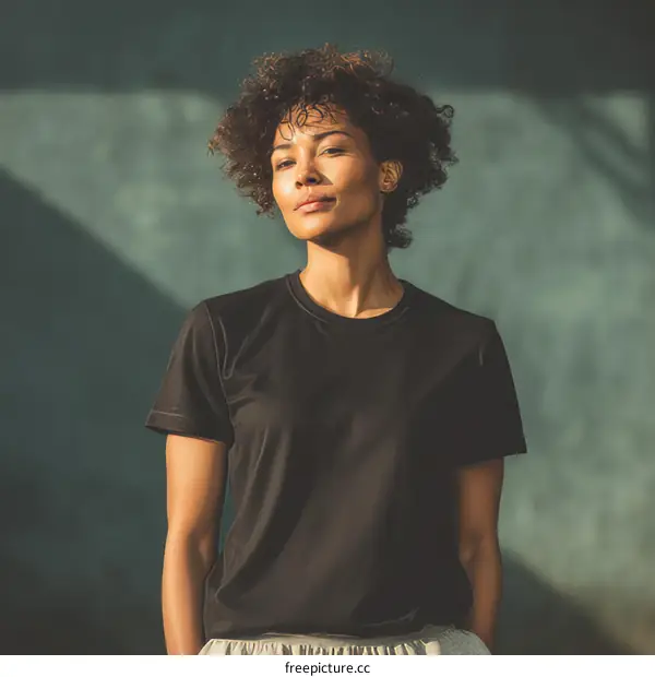 African American Woman in Black Tee Outdoor Portrait