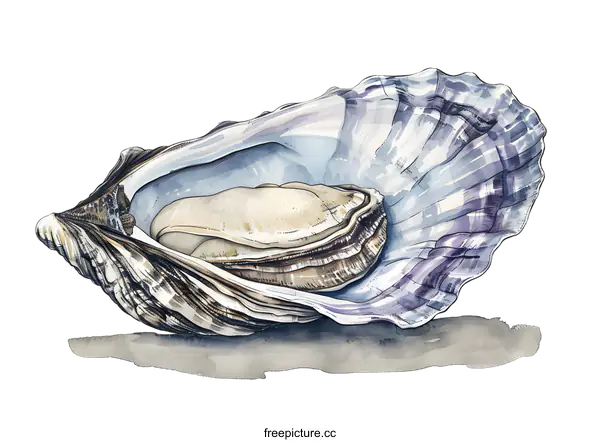 [Transparent Background PNG]Watercolor Illustration of an Open Oyster Shell