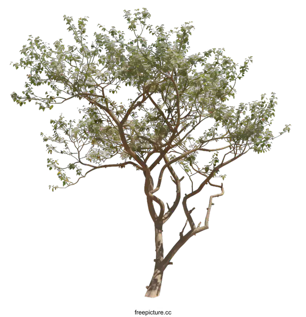 [Transparent Background PNG]Green Tree with Brown Trunk Isolated on White Background