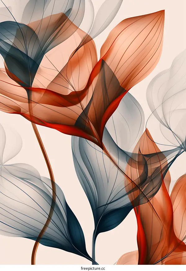 Abstract Floral Illustration With Orange And Blue Colors