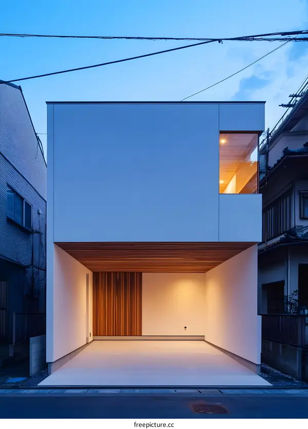 Modern Minimalist House Facade with Wooden Details