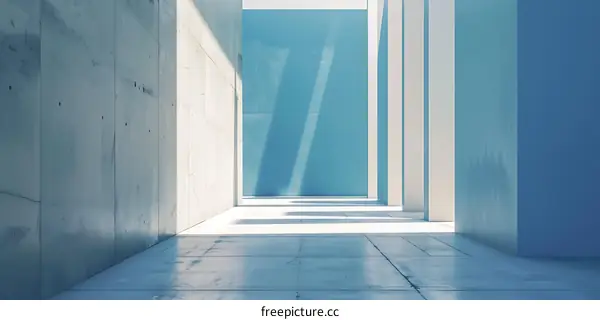 Minimalist Blue and Grey Concrete Hallway