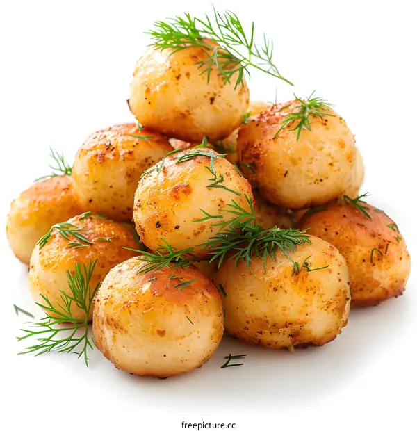 Fried potato balls with dill
