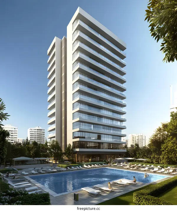Modern Apartment Building with Swimming Pool