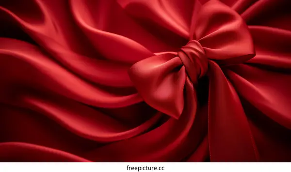 Red satin fabric with a bow