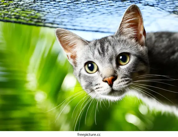 Close-up of a Gray Cat in Nature