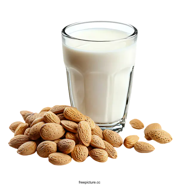 [Transparent Background PNG]Almond Milk and Almonds Close-up