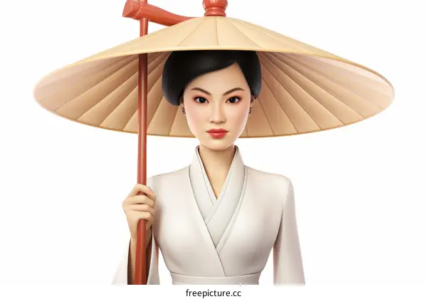 An illustration of a young woman in a traditional Chinese dress holding an oil-paper umbrella.