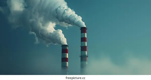 Industrial Factory Chimneys Billowing Smoke into the Atmosphere