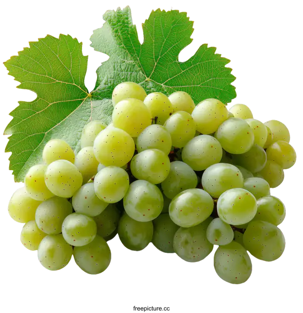 [Transparent Background PNG]Fresh Green Grapes with Leaves Close-up