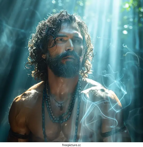 Rugged Outdoorsman with Long Hair and Beard